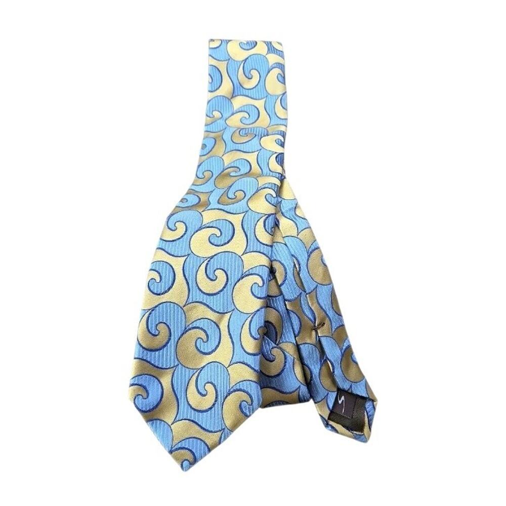 Santorelli 100% Silk Tie 60” – Handmade in Italy – Blue Gold Swirl Pattern